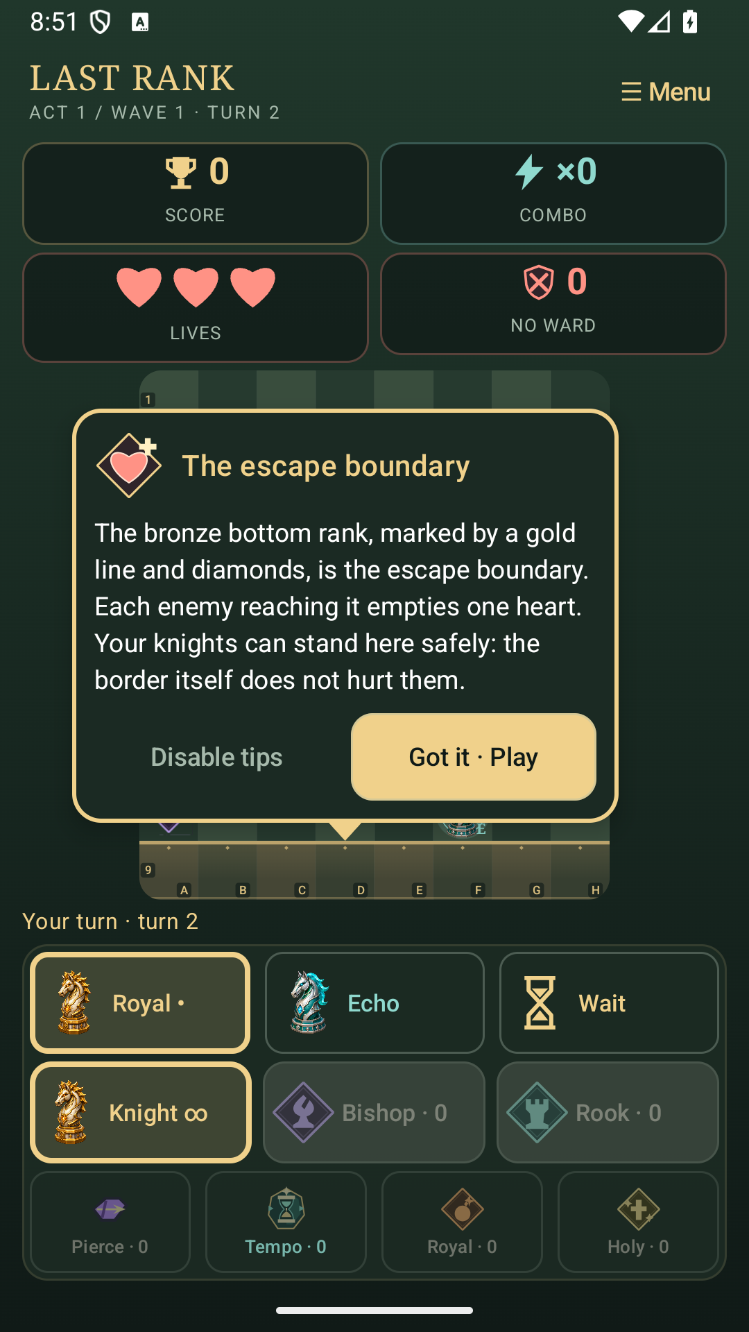 Écran de tutoriel de Last Rank